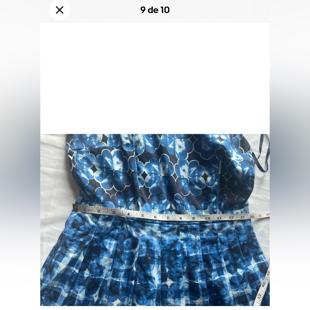 Talbots Petite 4P Blue Floral Gingham Fit Flare Midi Dress - Picture 10 of 12